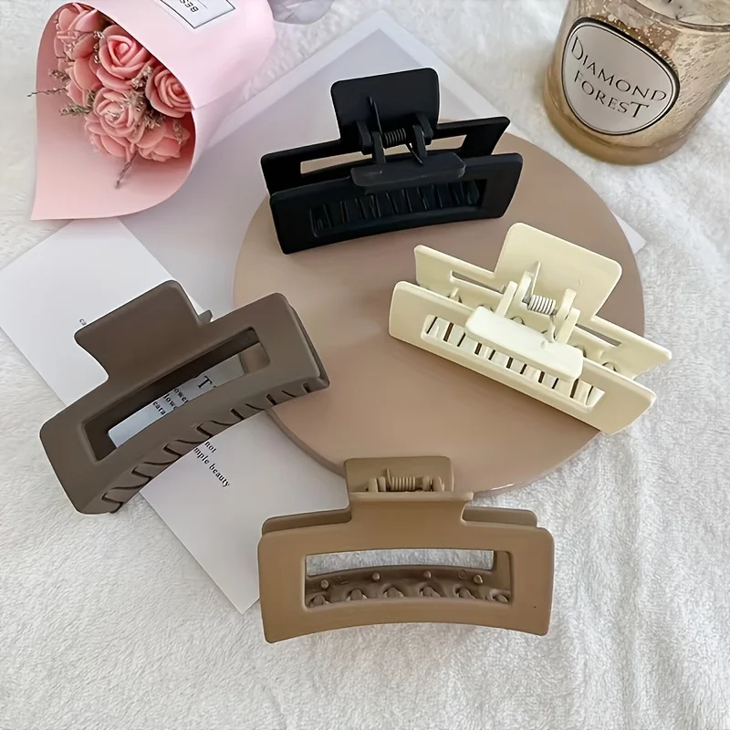 4pcs 세트 여성 헤어 클로 간단한 스타일 솔리드 컬러 큰 머리 클로 클립 스퀘어 헤어 클립 직사각형 패션 헤어 액세서리
