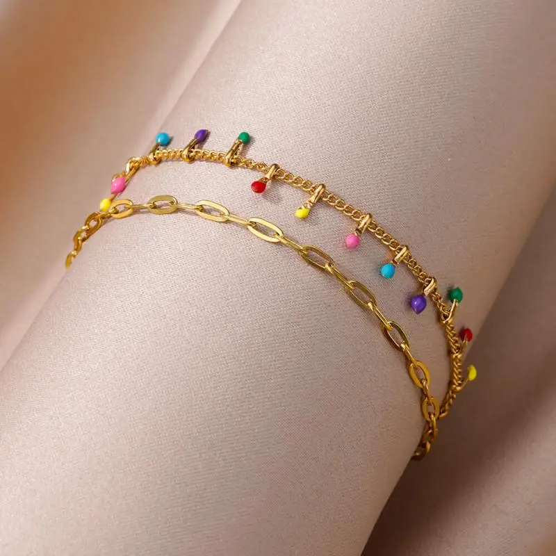 여성을위한 Anklets 여름 해변 액세서리 스테인레스 스틸 모조 진주 체인 Anklet 골드 컬러 다리 팔찌 Bodychain 선물