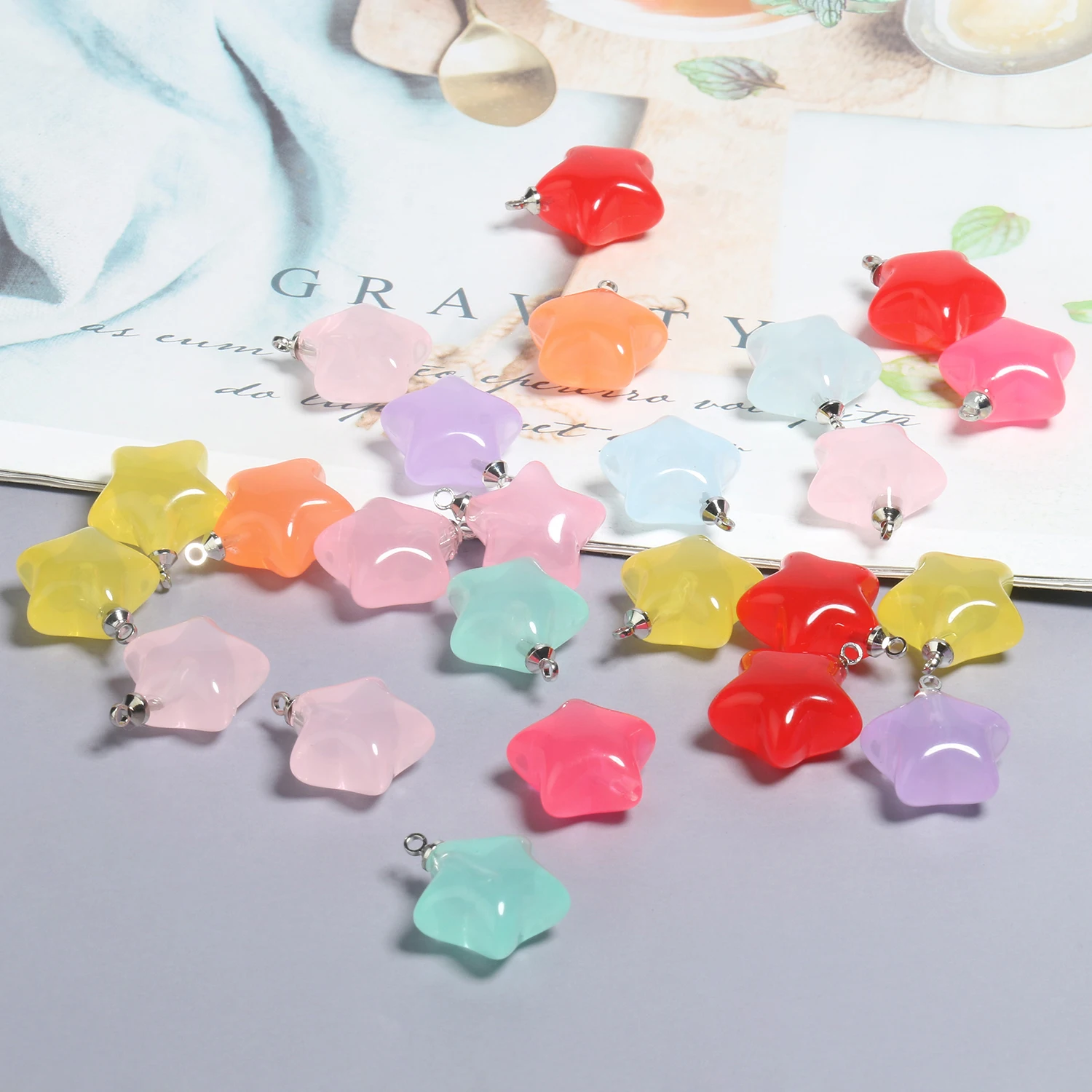 10 개/몫 20x17.5mm 여러 가지 빛깔의 아크릴 매력 스타 매력 펜던트 쥬얼리 만들기 Diy 키 체인 팔찌 목걸이 액세서리