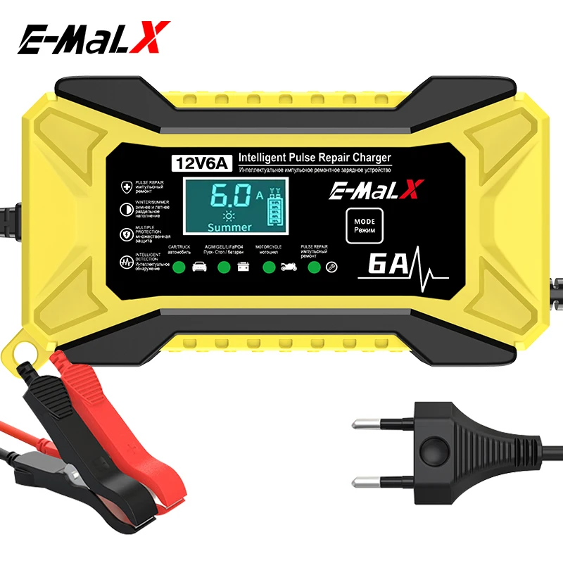 12V 6A 자동차 배터리 충전기 펄스 수리 LiFePO4 14.6V 스마트 빠른 충전 AGM 딥 사이클 젤 납산 충전기 자동 오토바이