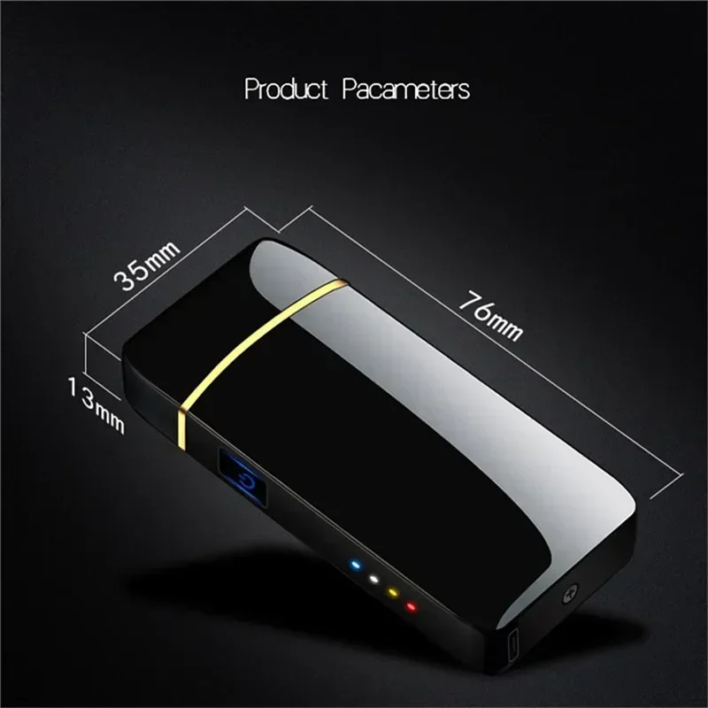2024 방풍 전기 금속 라이터, 더블 아크 플레임리스 플라즈마 라이터, USB 충전식 LED 전원 디스플레이 터치 센서, 신제품