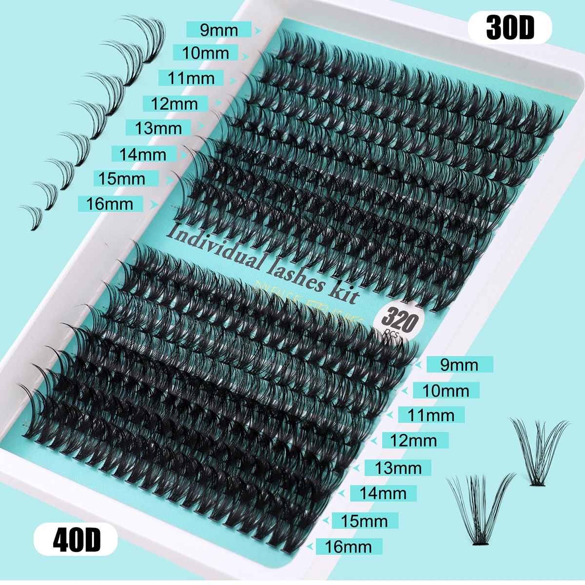 개별 속눈썹 20-100D 280pcs 클러스터 속눈썹 자연 모양 혼합 트레이 DIY 속눈썹 확장 볼륨 속눈썹 클러스터 속눈썹