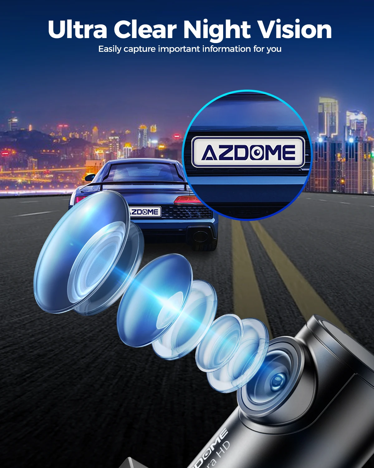 AZDOME M300S 4K 대시 캠 전면 및 후면, 자동차용 5.8G WiFi GPS 대시 카메라, 무료 64GB SD 카드, 음성 제어, WDR 야간 투시경