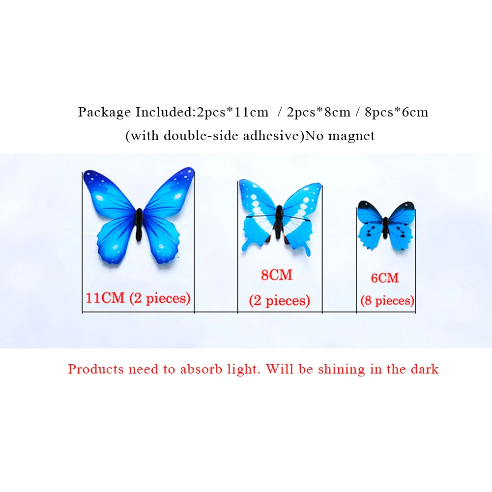12 개/대 빛나는 나비 벽 스티커 웨딩 파티 장식에 대 한 거실 나비 홈 3D 냉장고 데 칼 바탕 화면