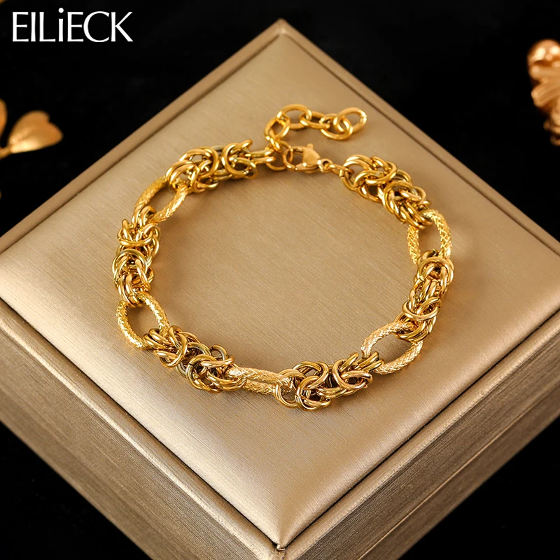 EILIECK 여성용 트위스트 팔찌 팔찌, 316L 스테인리스 스틸, 트렌디 18K 골드 도금 손목 체인, 방수 쥬얼리 선물 파티 title=EILIECK 여성용 트위스트 팔찌 팔찌, 316L 스테인리스 스틸, 트렌디 18K 골드 도금 손목 체인, 방수 쥬얼리 선물 파티 