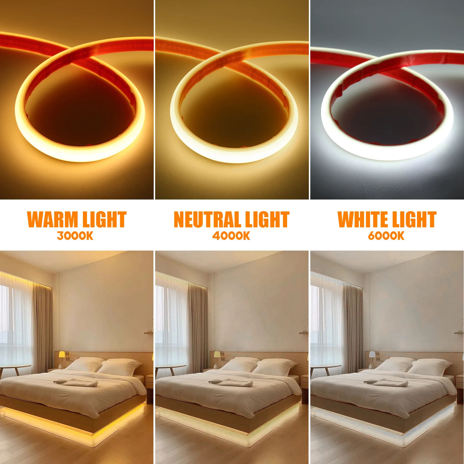 220V 디밍이 가능한 COB LED 네온 스트립 조명 288Leds/M IP67 스위치/조광기 EU 플러그 홈 정원 조명용 유연한 접착 테이프