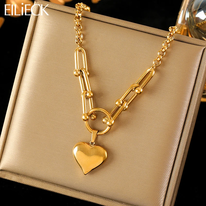 여성을위한 EILIECK 316L 스테인레스 스틸 하트 러브 펜던트 목걸이 패션 18K 골드 도금 목 체인 방수 보석 선물 title=여성을위한 EILIECK 316L 스테인레스 스틸 하트 러브 펜던트 목걸이 패션 18K 골드 도금 목 체인 방수 보석 선물 