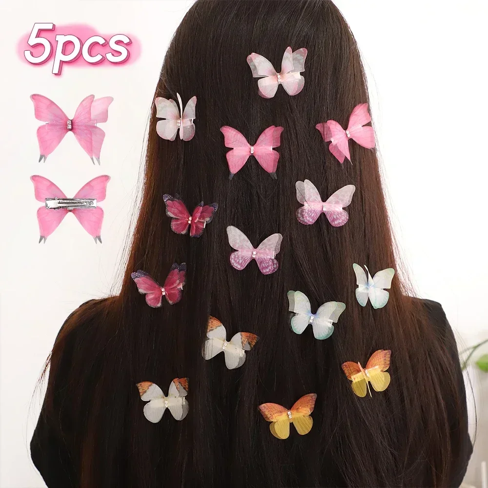 5PCS 새로운 귀여운 공주 메쉬 더블 레이어 나비 사랑스러운 여자 머리핀 어린이 모자를 쓰고 있죠 헤어 그립 헤어 클립 헤어 액세서리