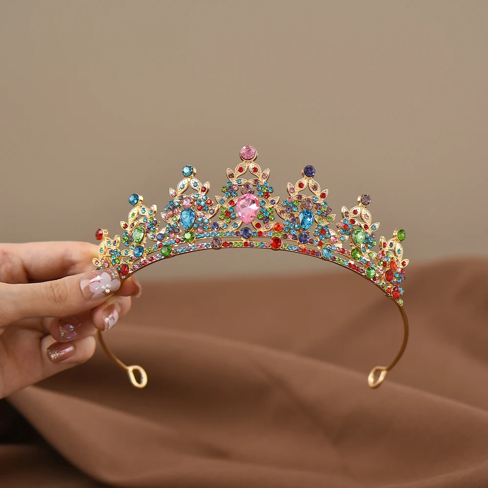어린이 공주 크라운 크리스탈 티아라 소녀 헤어 액세서리 하이 엔드 분위기 댄스 공연 생일 선물 크라운