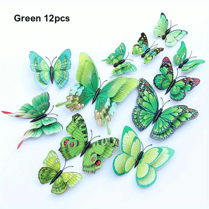 12pcs 3D 더블 레이어 나비 벽 스티커 거실 장식 웨딩 키즈 룸 장식 DIY 벽 아트 자석 스티커