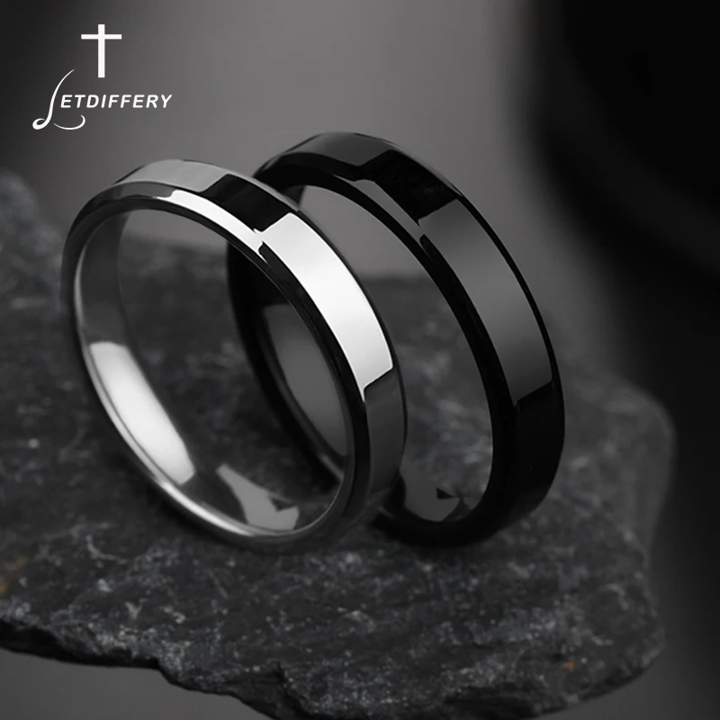 Letdiffery 4mm 간단한 부드러운 여성 반지 블랙 스테인레스 스틸 남성 반지 생일 선물 title=Letdiffery 4mm 간단한 부드러운 여성 반지 블랙 스테인레스 스틸 남성 반지 생일 선물 