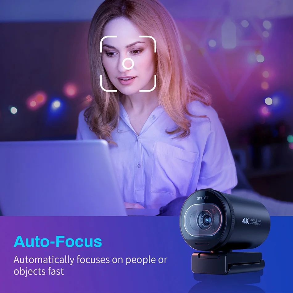 웹캠 4K 스트리밍 웹 카메라 1080P 60FPS USB 카메라 EMEET S600 Tiktok/YouTube용 마이크가 있는 자동 초점 라이브 스트림 카메라