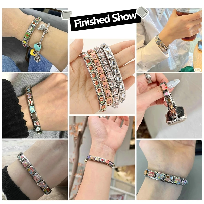 Youvelst 동물 시리즈 매력 강아지 팬더 문어 이탈리아 매력 링크, 맞춤 9mm 스테인레스 스틸 팔찌, DIY 쥬얼리 만들기