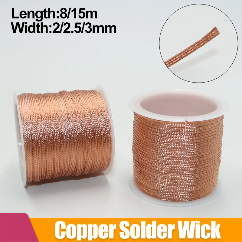길이 15/8M 강력한 솔더 심지 디 솔더링 구리 와이어 메쉬 브레이드 폭 2/2.5/3.0mm PCB BGA 리무버 주석 용접 납땜 도구 title=길이 15/8M 강력한 솔더 심지 디 솔더링 구리 와이어 메쉬 브레이드 폭 2/2.5/3.0mm PCB BGA 리무버 주석 용접 납땜 도구 