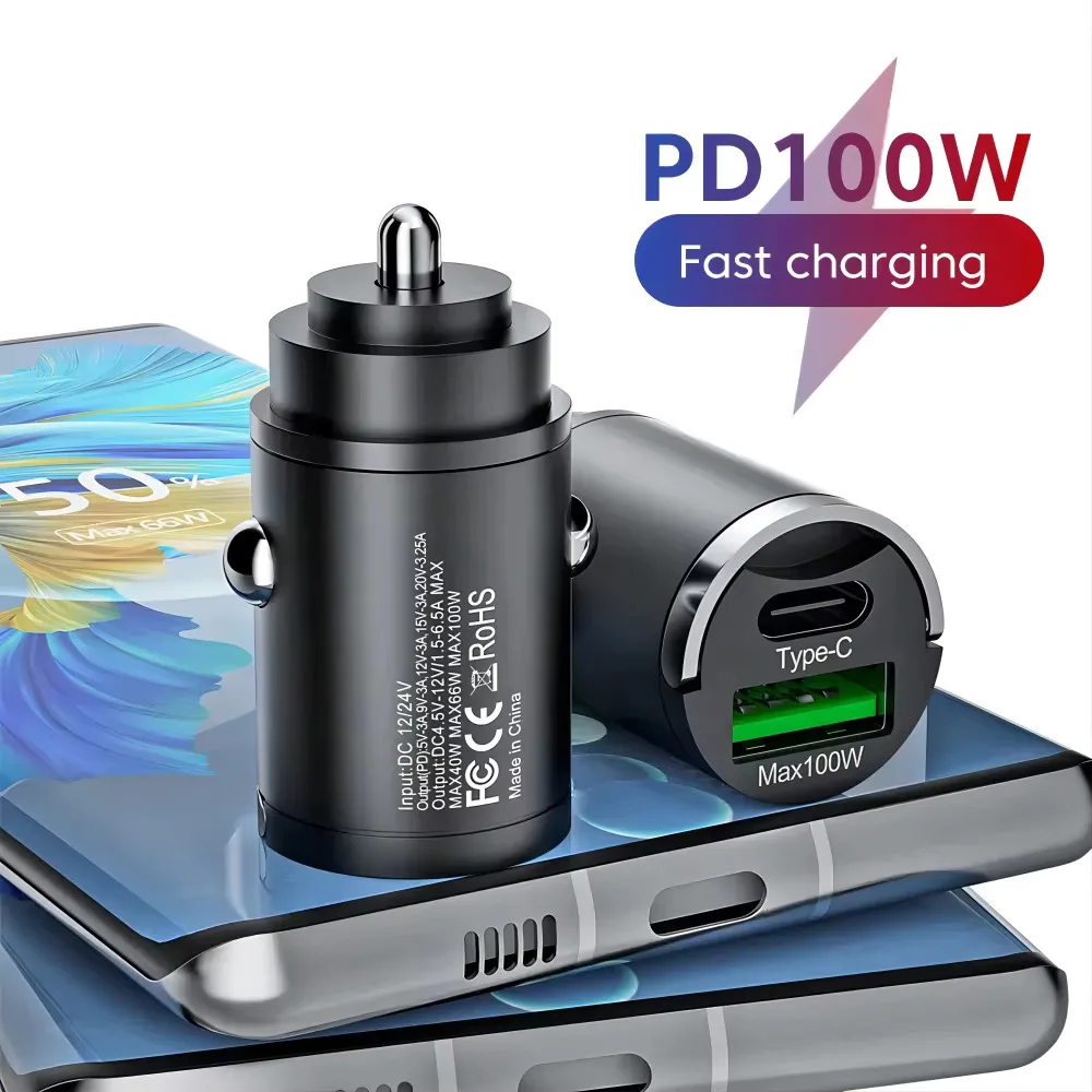 미니 100W PD QC 풀 링 빠른 충전 차량용 충전기 USB C 차량용 전화 충전기 어댑터 iPhone Xiaomi Samsung Huawei title=미니 100W PD QC 풀 링 빠른 충전 차량용 충전기 USB C 차량용 전화 충전기 어댑터 iPhone Xiaomi Samsung Huawei 