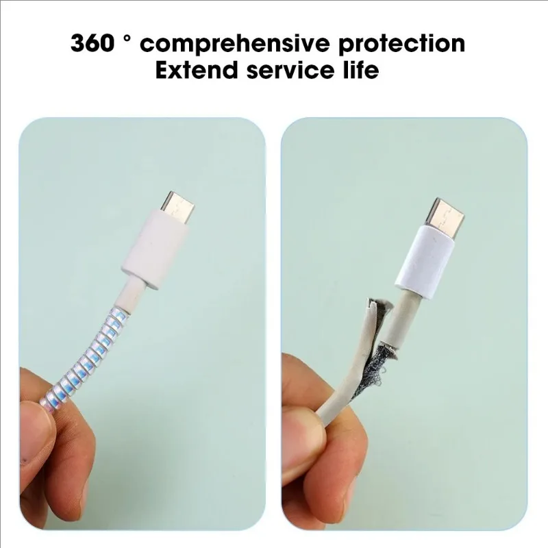 1.4m 다채로운 레이저 나선형 케이블 와인 더 주최자 USB 충전 데이터 라인 케이블 보호기 아이폰 삼성에 대한 와이어 코드 보호