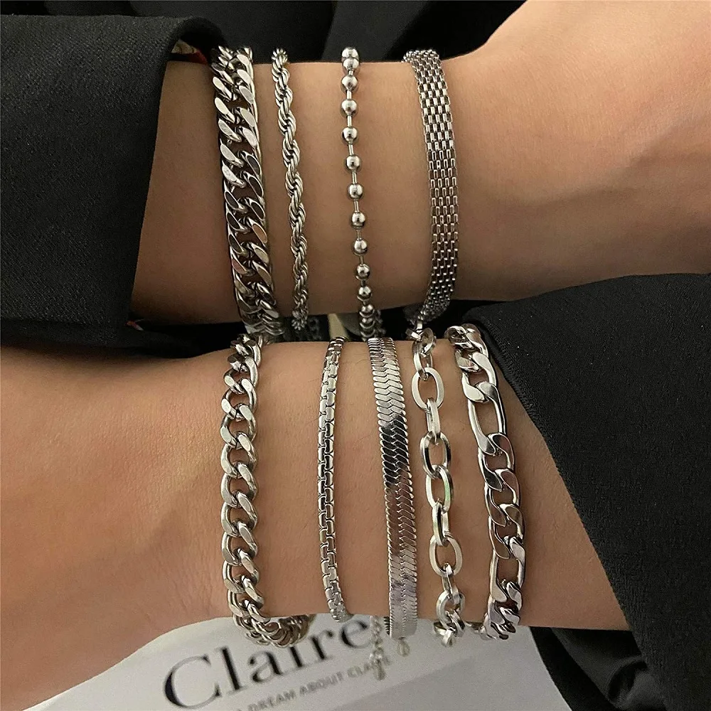 남성 여성을위한 316L 스테인레스 스틸 쿠바 체인 팔찌 피가로 빈티지 금속 바이킹 Kpop Pulseras Emo 귀여운 럭셔리 보석 선물