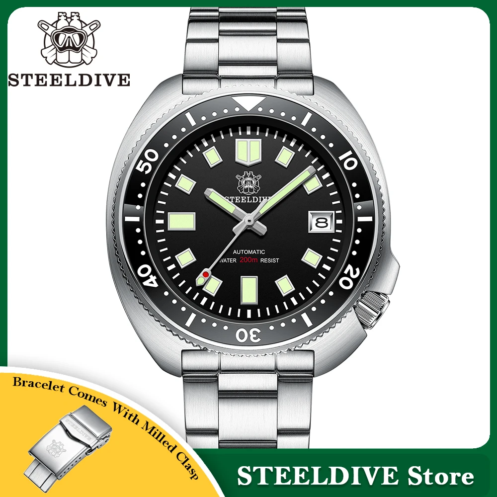 Steeldive SD1970 화이트 날짜 배경 200M 방수 AR 코팅 사파이어 NH35 블랙 다이얼 거북이 자동식 남성용 다이브 시계 title=Steeldive SD1970 화이트 날짜 배경 200M 방수 AR 코팅 사파이어 NH35 블랙 다이얼 거북이 자동식 남성용 다이브 시계 