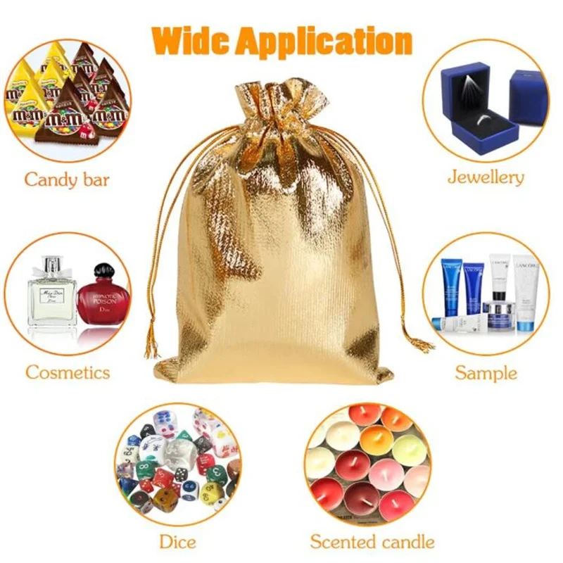 50pcs 골드 선물 Drawstring 가방 보석 주최자에 대 한 파우치 캔디 바 초콜릿 패키지 중소 기업 용품을 선호
