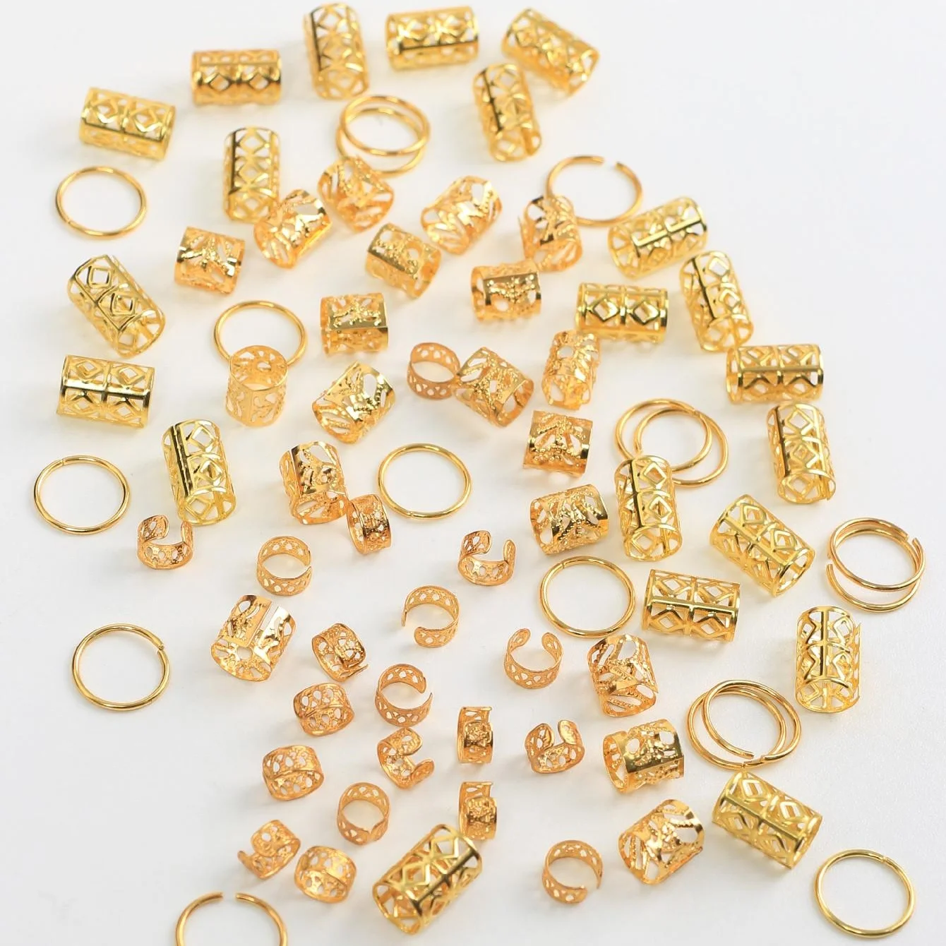 80pcs 중공 헤어 링 DIY 헤어 스타일 헤어 액세서리 Loc 헤어 쥬얼리 머리띠 Dread Locks Hair Braiding Metal Cuffs
