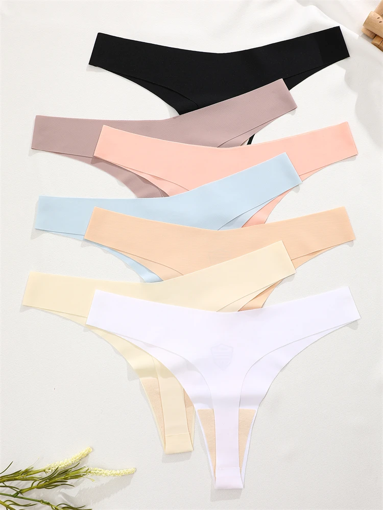 FINETOO 6PCS 여성 아이스 실크 원활한 속옷 팬티 섹시한 V-허리 스포츠 가죽 끈 낮은 상승 10 Soild 색상 통기성 g-문자열