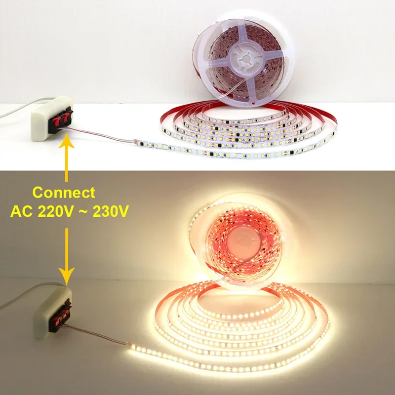 AC220V 230V 5M 600 LED 스트립 2835 120LED/m 홈 램프 스트립 레드 아이스 블루 그린 옐로우 핑크 유연하고 절단 가능한 소프트 램프 바