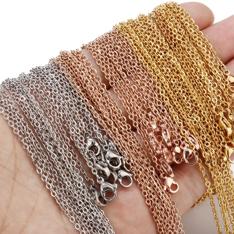 LUXUKISSKIDS 스테인레스 스틸 체인 목걸이 여자 10 개/몫 대량 도매 DIY 롤로 2mm 체인 보석 만들기위한 페이드 초커 없음