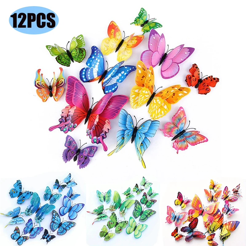 12pcs 3D 더블 레이어 나비 벽 스티커 거실 장식 웨딩 키즈 룸 장식 DIY 벽 아트 자석 스티커 title=12pcs 3D 더블 레이어 나비 벽 스티커 거실 장식 웨딩 키즈 룸 장식 DIY 벽 아트 자석 스티커 