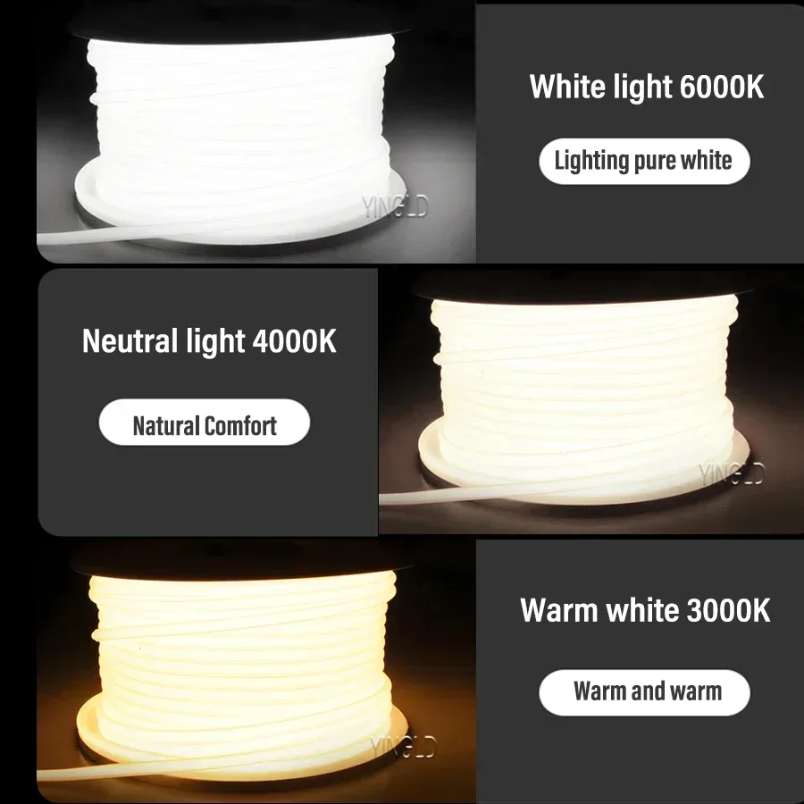 220V COB LED 스트립 빛 높은 밝은 스위치/디밍이 가능한 미국 110v EU 플러그 네온 테이프 주방 캐비닛 조명 방수 정원