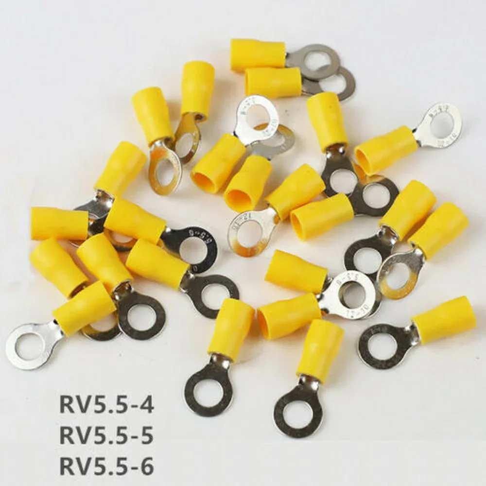 10/50/100PCS 노란색 링 4-6MM 절연 와이어 커넥터 전기 압착 단자 케이블 와이어 12-10AWG 자동차 오디오 압착 커넥터