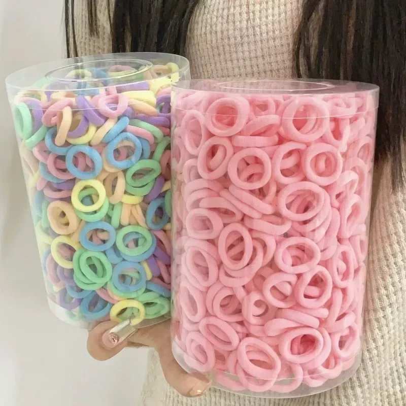100/200pcs 여자 여자 다채로운 나일론 탄성 헤어 밴드 포니 테일 잡아 작은 HairTie 고무 밴드 Scrunchie 헤어 액세서리