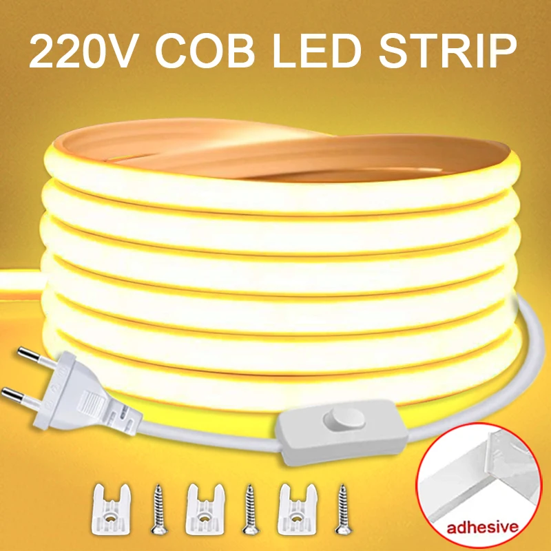 ON/OFF 스위치가있는 220V Led 스트립 방수 COB LED 스트립 220V 유연한 리본 룸 침실 주방 야외 정원 조명 title=ON/OFF 스위치가있는 220V Led 스트립 방수 COB LED 스트립 220V 유연한 리본 룸 침실 주방 야외 정원 조명 