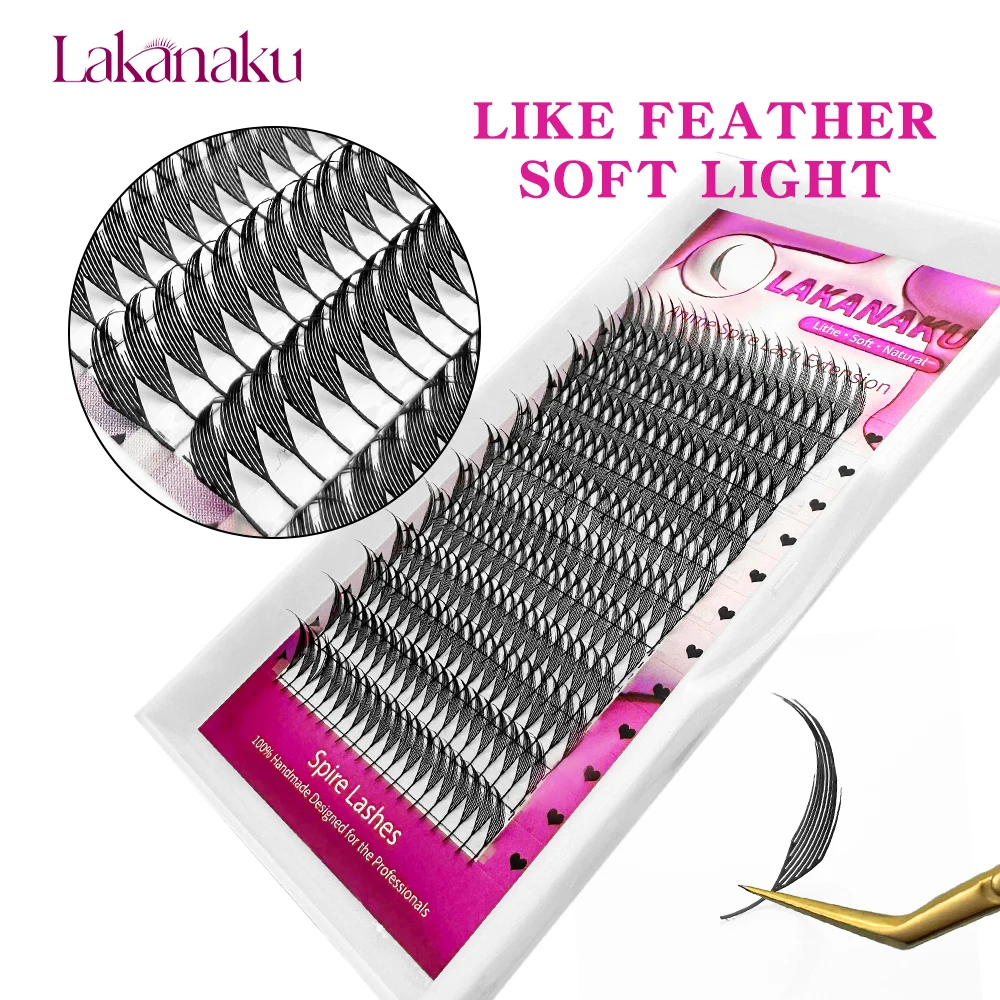 LAKANAKU Spire Lashes 깃털 개별 속눈썹 연장 B/C/CC/D 캐시미어 볼륨 미리 제작된 스파이크 속눈썹