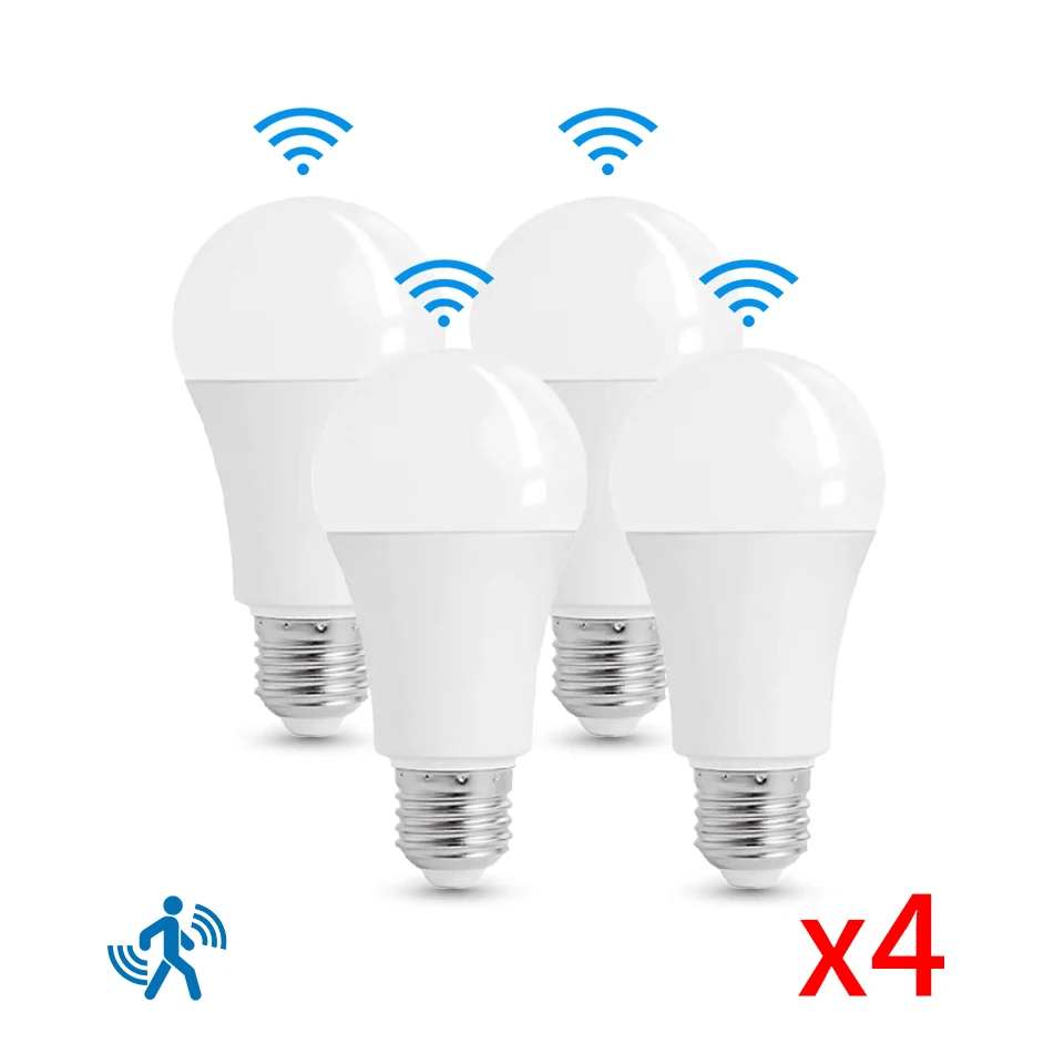 WLampada LED E27 레이더 모션 센서 전구, 적외선 감지 스마트 램프, 야간 작업, 20W 18W 15W 12W 9W 6, 189-265V, 4 개 title=WLampada LED E27 레이더 모션 센서 전구, 적외선 감지 스마트 램프, 야간 작업, 20W 18W 15W 12W 9W 6, 189-265V, 4 개 