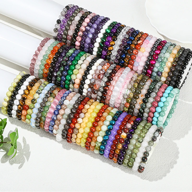 JD 6 8 10mm 천연석 페르시 팔찌 흑요석 형석 석영 재스퍼 치유 비즈 Bangles 여성 남성 스트레치 요가 쥬얼리