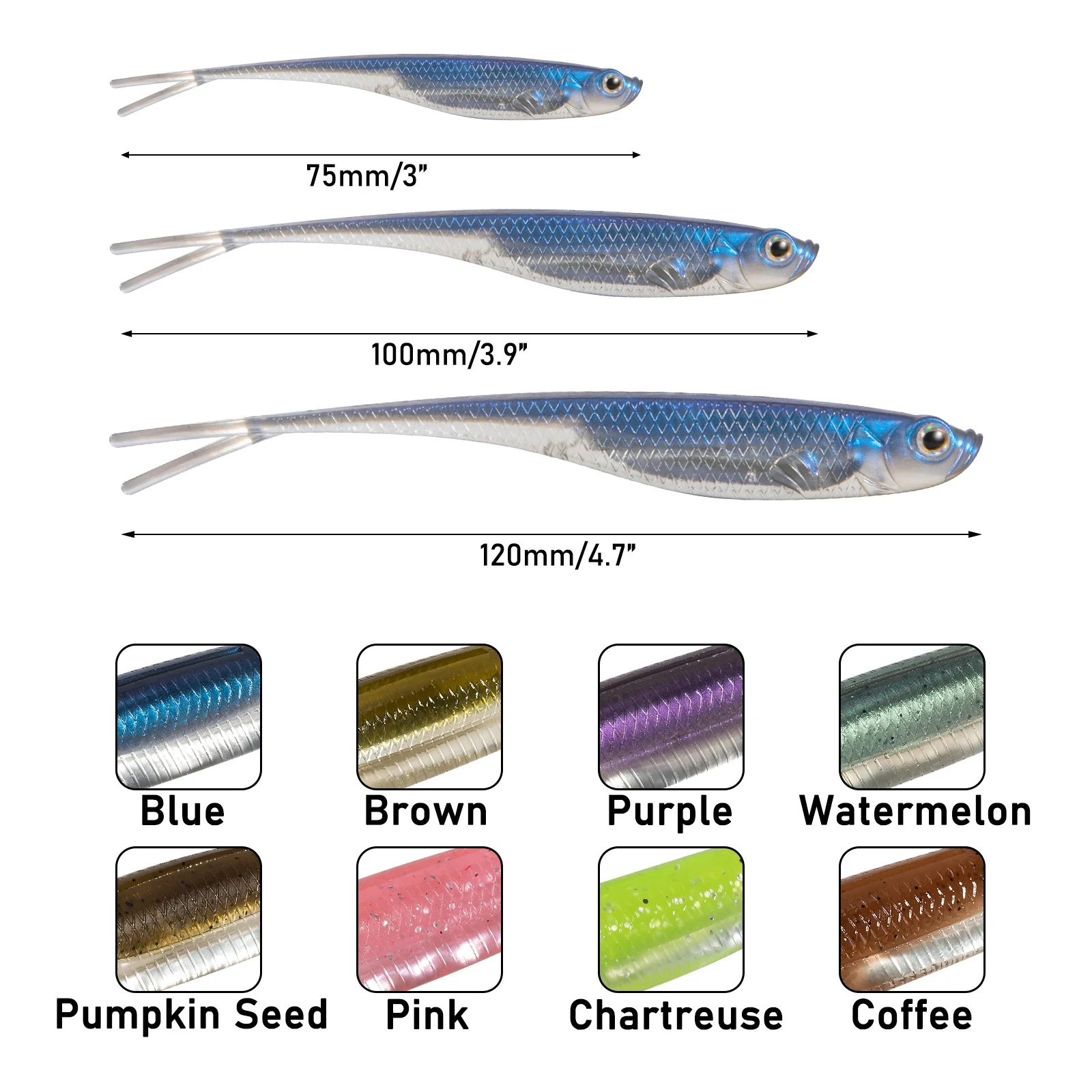 Dr.Fish 5/6pcs 낚시 소프트 루어 플라스틱 바닷물 포크 테일 드롭 샷 실리콘 소프트 미끼 웜베이스 송어 파이크 Walleye Weedless