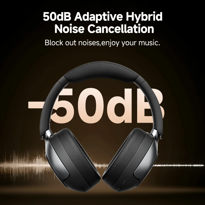 QCY H3 Pro ANC 무선 헤드폰 50dB 소음 차단 LDAC Bluetooth 5.4 오버이어 헤드셋이 포함된 고해상도 공간 오디오 이어폰