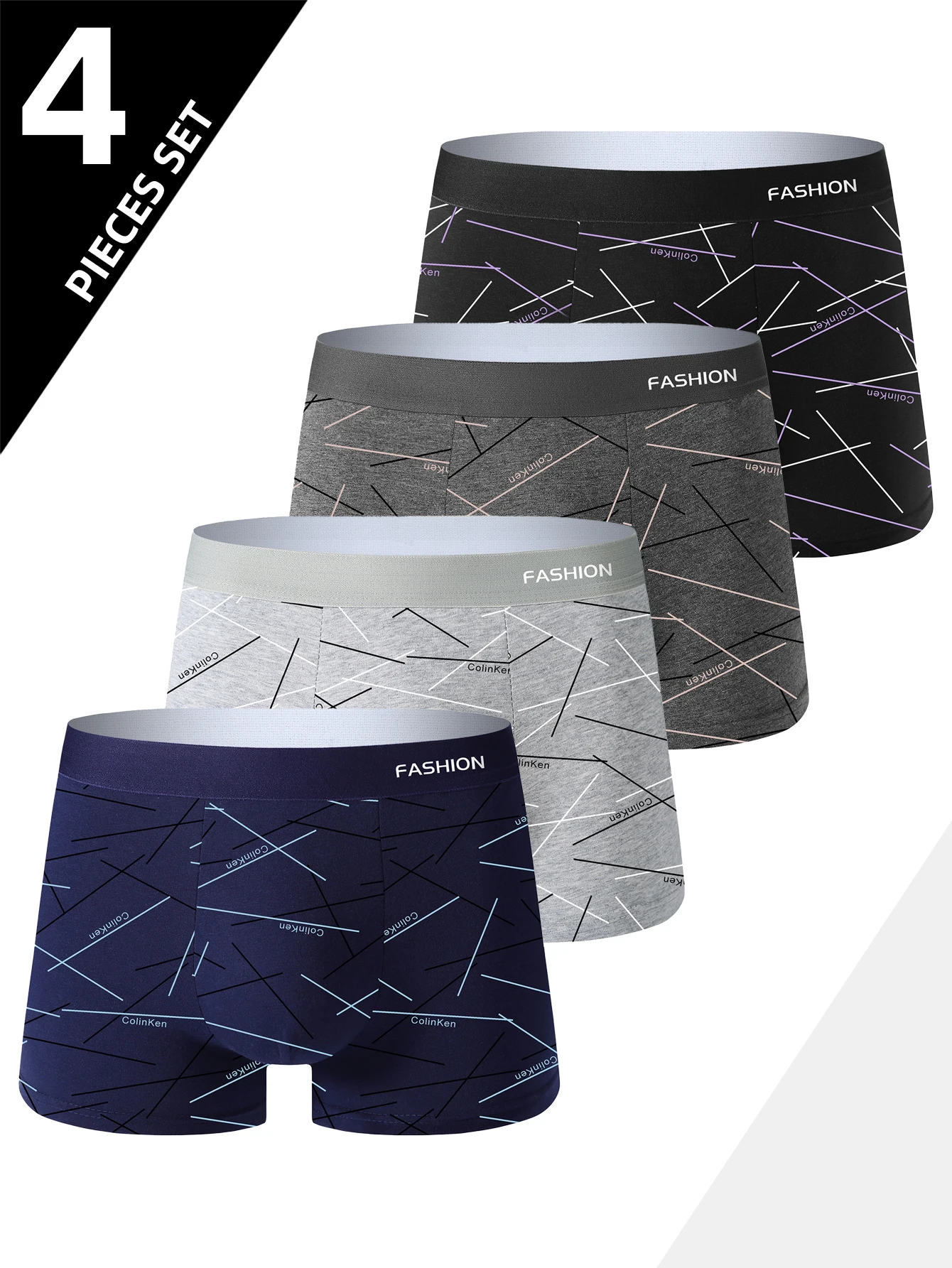 4pcs 남성 속옷, 편안하고 부드럽고 세련된 데일리 라인 프린트 친밀한 복서 브리프, 스포티하고 통기성이 좋은 복서 title=4pcs 남성 속옷, 편안하고 부드럽고 세련된 데일리 라인 프린트 친밀한 복서 브리프, 스포티하고 통기성이 좋은 복서 