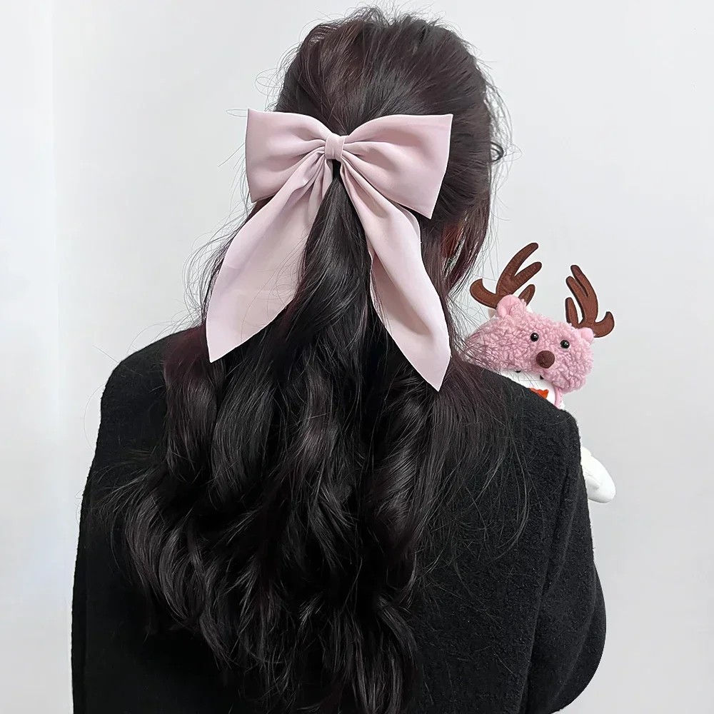 우아한 활 리본 헤어 클립 패션 간단한 솔리드 새틴 봄 클립 헤어핀 레트로 머리띠 클립 소녀 헤어 액세서리
