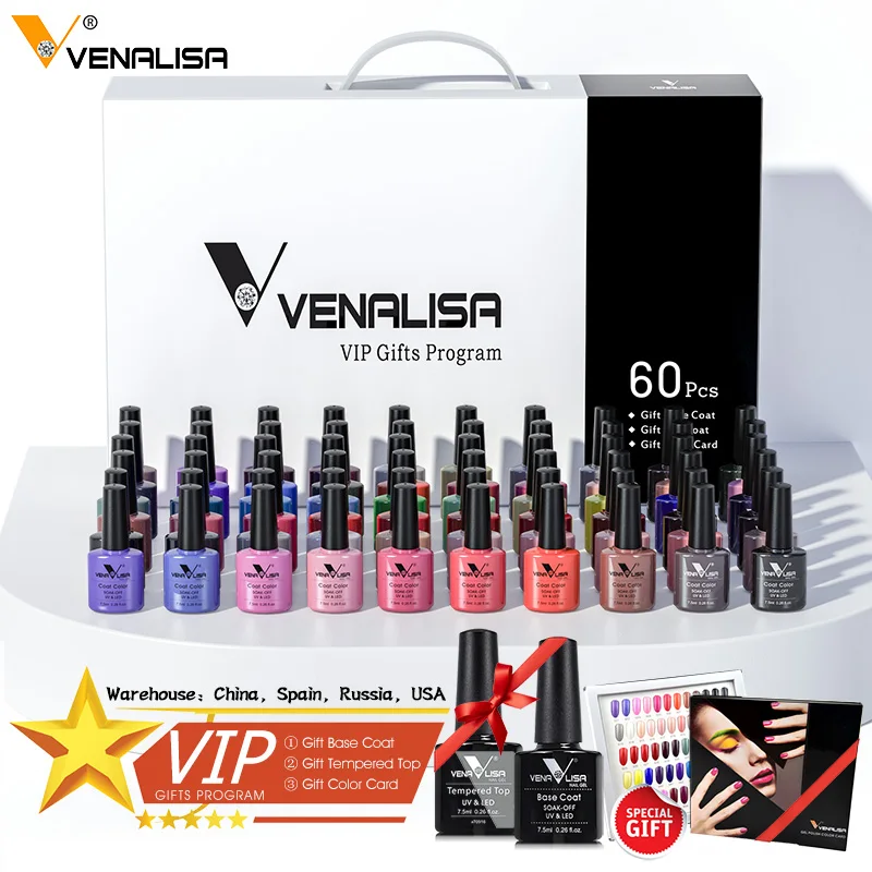 VENALISA 세미 퍼머넌트 젤 폴리쉬, 겔락 네일 아트 살롱 120 컬러 글리터, 7.5ml, 소크오프 유기농 UV LED 네일 젤 바니쉬