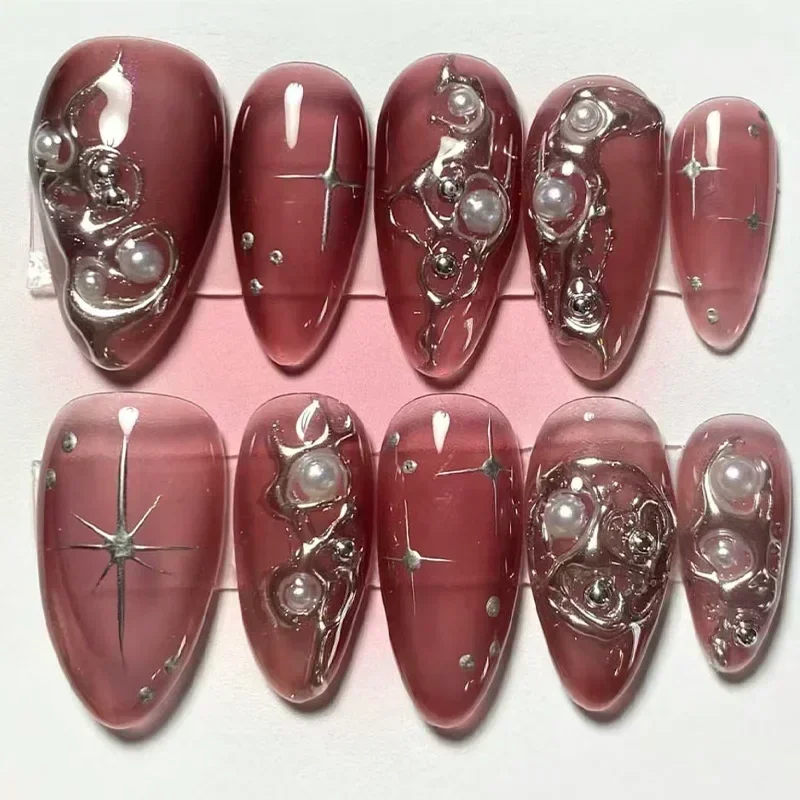 24Pcs 핑크 아몬드 틀린 손톱 나비 발레 프랑스 디자인 웨어러블 가짜 손톱 손톱 팁 아트에 간단한 인공 프레스