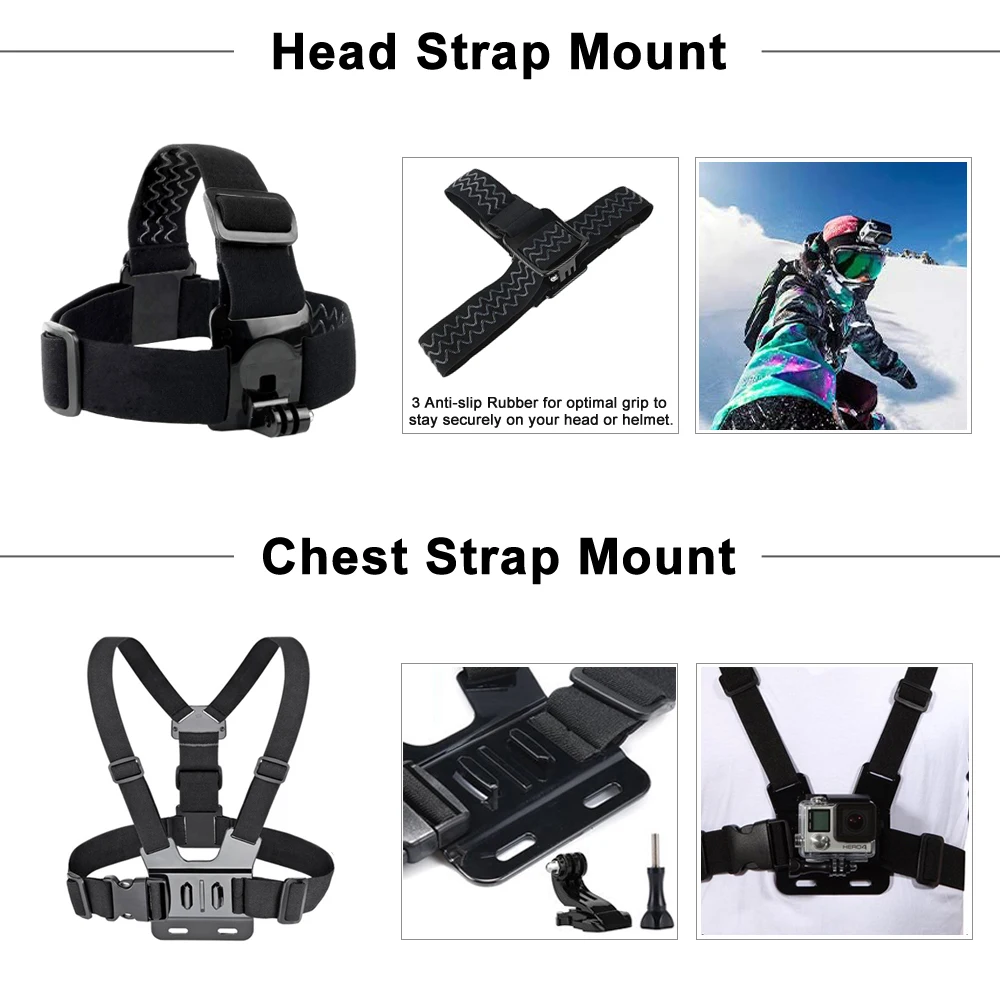 GoPro 액세서리 세트용 ORBMART Go Pro Hero 13 12 11 10 9 8 7 6 5 4 Sjcam 액션 카메라용 DJI Insta360용 블랙 마운트