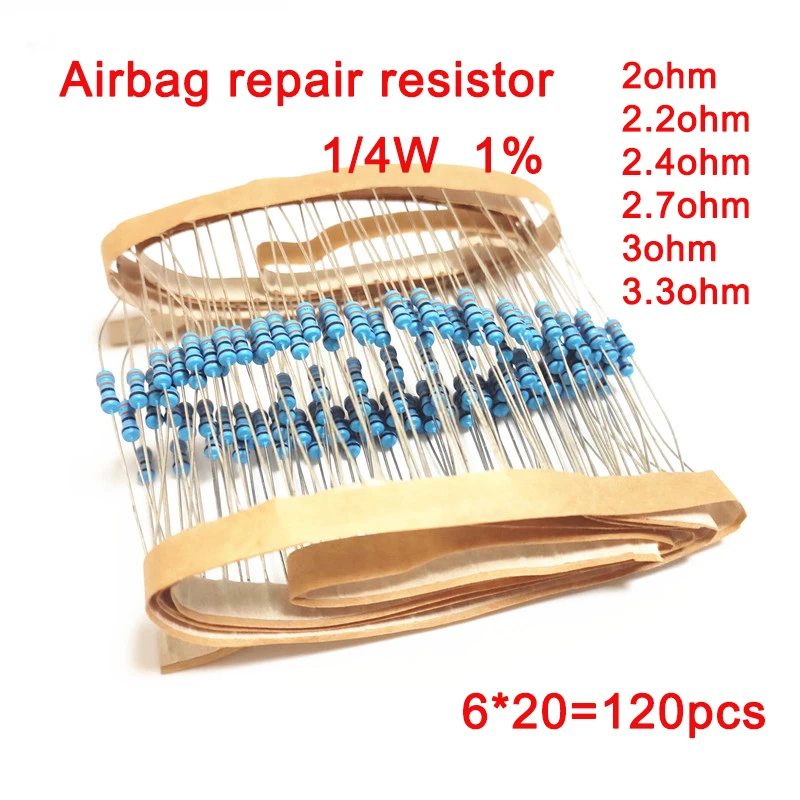 자동차 에어백 수리 저항기, 금속 필름 저항 1/4W, 1%, 2ohm, 2.2ohm, 2.4ohm, 2.7ohm, 3ohm, 3.3ohm, 6 가지 유형의 전자 키트 title=자동차 에어백 수리 저항기, 금속 필름 저항 1/4W, 1%, 2ohm, 2.2ohm, 2.4ohm, 2.7ohm, 3ohm, 3.3ohm, 6 가지 유형의 전자 키트 