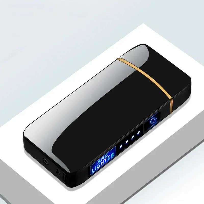 2024 방풍 전기 금속 라이터, 더블 아크 플레임리스 플라즈마 라이터, USB 충전식 LED 전원 디스플레이 터치 센서, 신제품