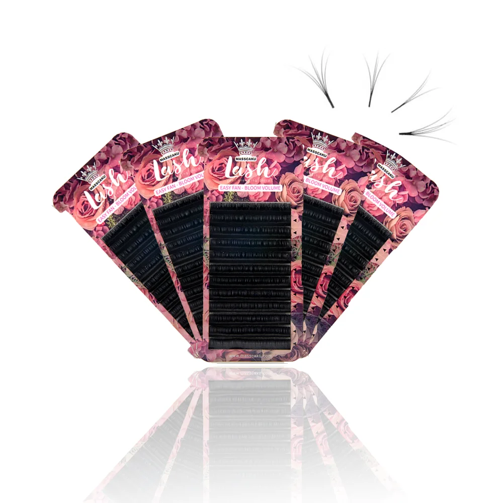 MASSCAKU Easy Fanning Bloom 속눈썹 Austomatic Flowering Volume Faux Mink 개별 속눈썹 두꺼운 자연 속눈썹 연장