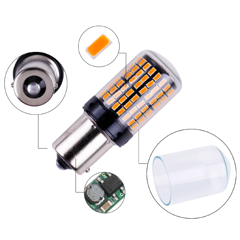 자동차 후방 브레이크등 CanBus LED 방향 지시등 전구, T20, 1156 BA15S P21W 1157 BAY15D P21/5W 7440 7443 W21/5W 3156 3157 3014/144SMD