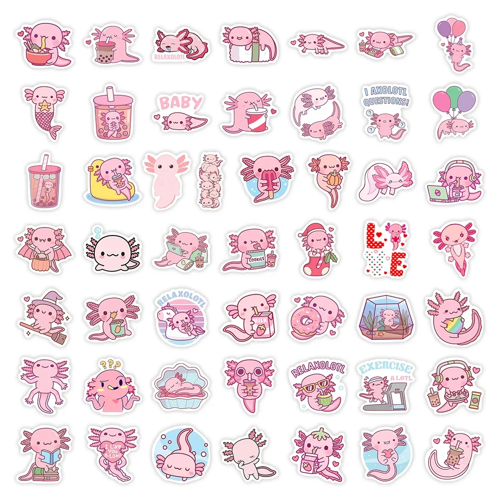 Kawaii 만화 Axolotl 스티커 귀여운 동물 어린이 DIY 장난감 선물 낙서 데칼 전화 수하물 노트북 스크랩북 방수