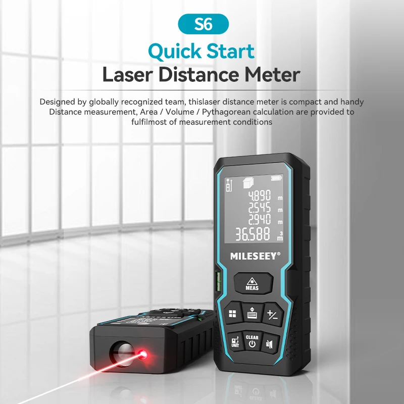 Mileseey S6 레이저 거리 측정기 40m/120m, 레벨 버블이 있는 거리 측정기, 백라이트가 있는 LCD 디스플레이, 가정용 측정 도구