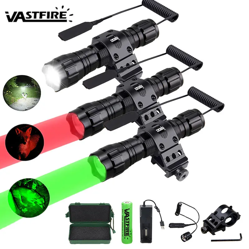 5000lm Led 흰색 전술 사냥 손전등 무기 총 라이트 + 소총 범위 Airsoft 마운트 + 스위치 + 18650 + USB 충전기 + 상자