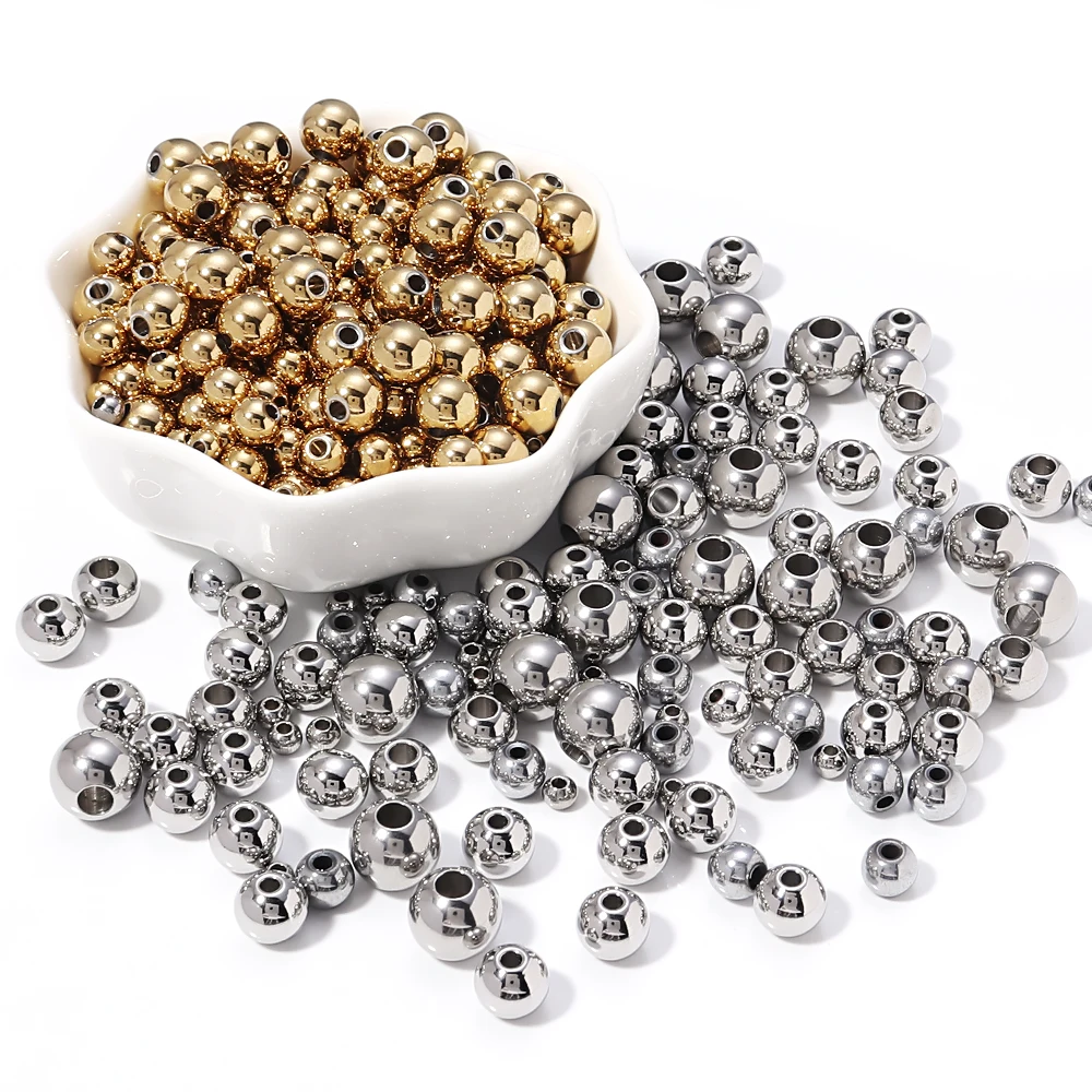 2mm 3mm-10mm 스테인레스 스틸 비즈 쥬얼리 만들기 느슨한 스페이서 비즈 볼 구멍 1.2-5mm 팔찌 쥬얼리 구성 요소 DIY